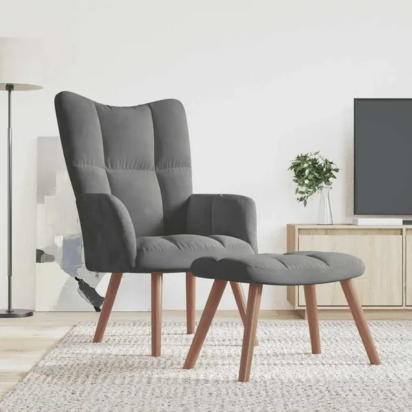 Chaise de relaxation avec repose-pied Gris foncé Velours