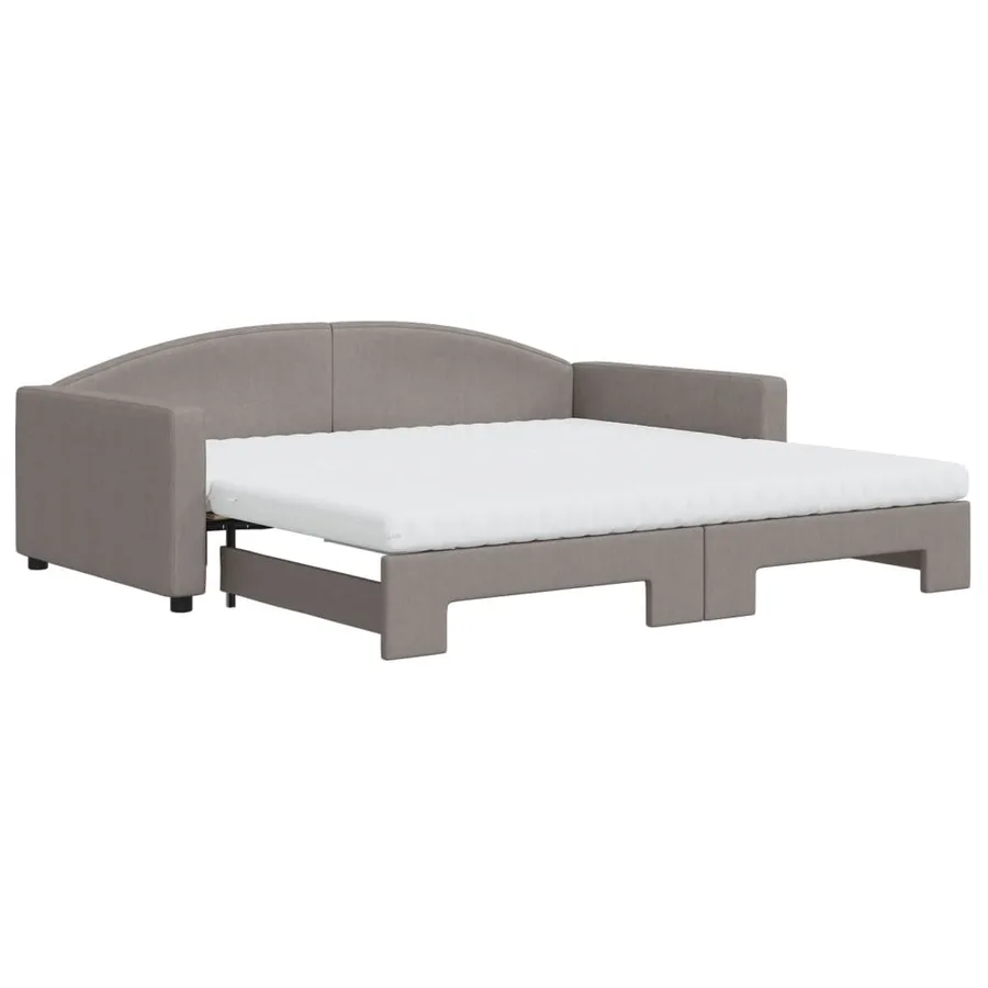 Lit de jour avec gigogne et matelas taupe 100x200 cm tissu - 2