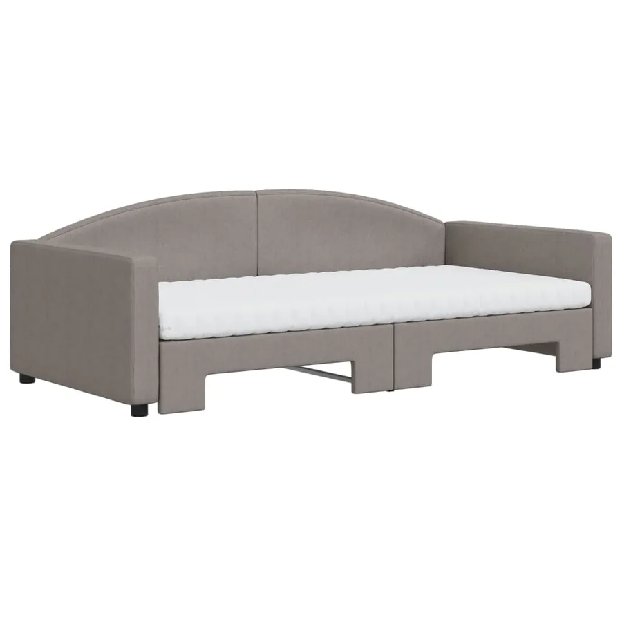 Lit de jour avec gigogne et matelas taupe 100x200 cm tissu - 3