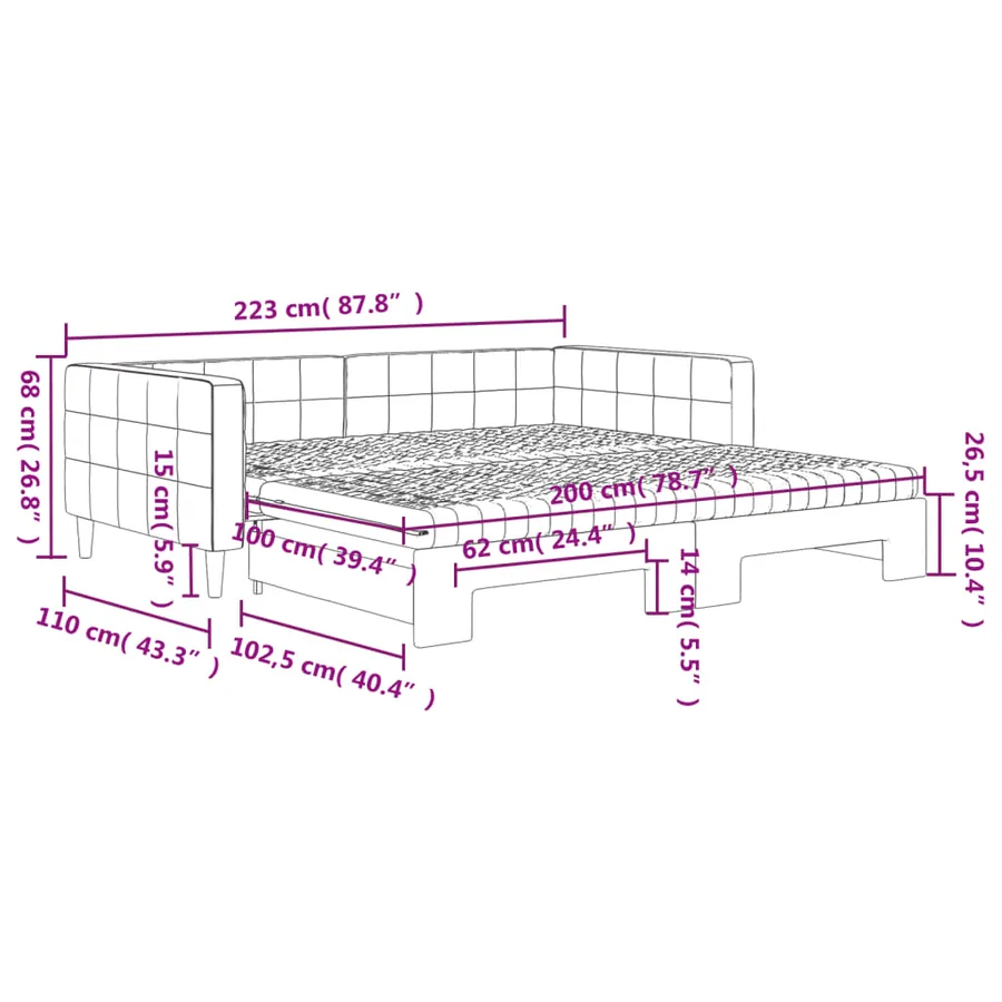 Lit de jour et gigogne et matelas gris clair 100x200 cm velours - 12