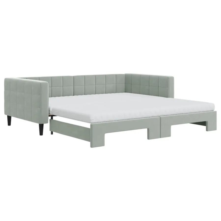 Lit de jour et gigogne et matelas gris clair 100x200 cm velours - 2