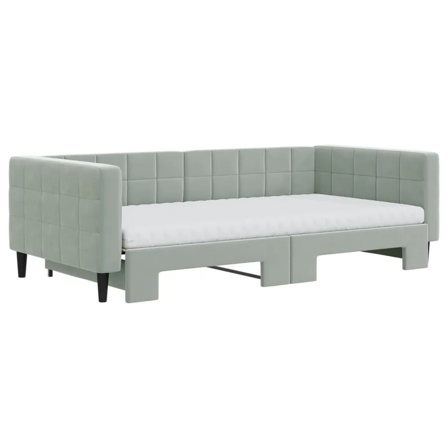 Lit de jour et gigogne et matelas gris clair 100x200 cm velours - 3
