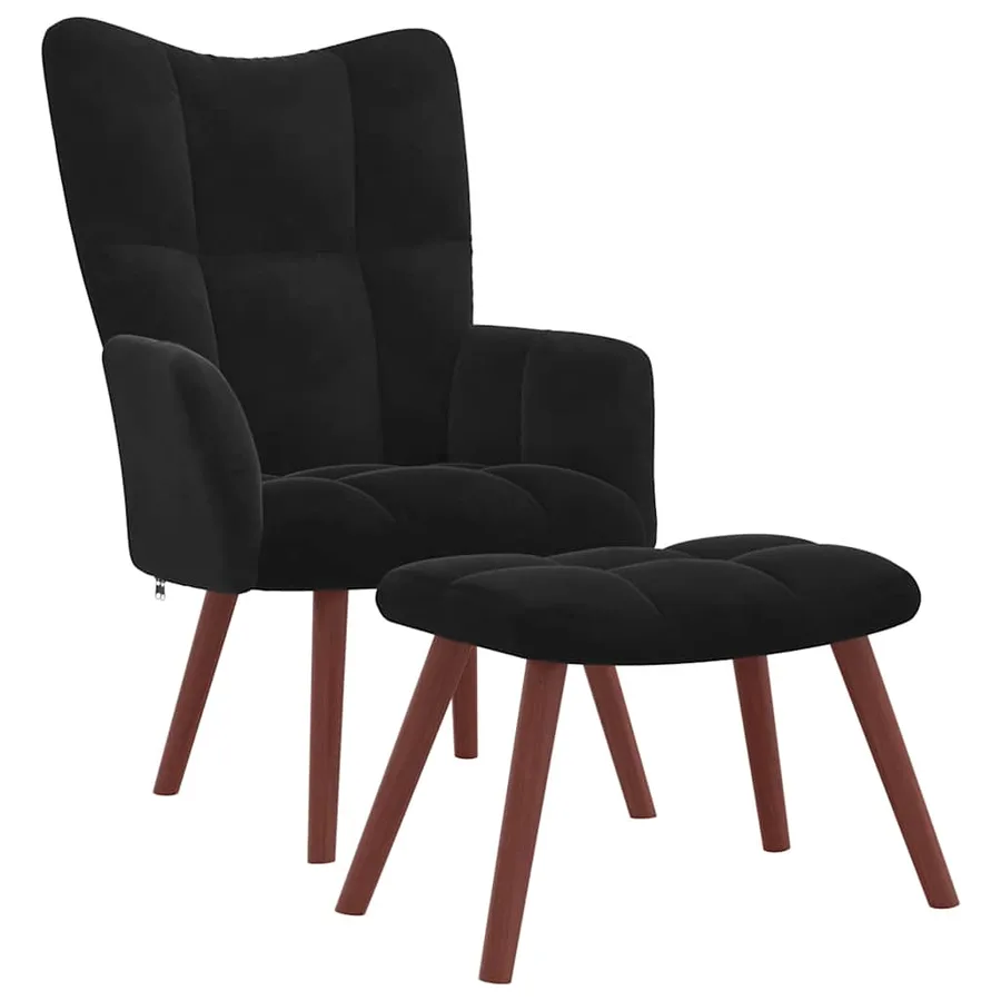 Chaise de relaxation avec repose-pied Noir Velours - 2