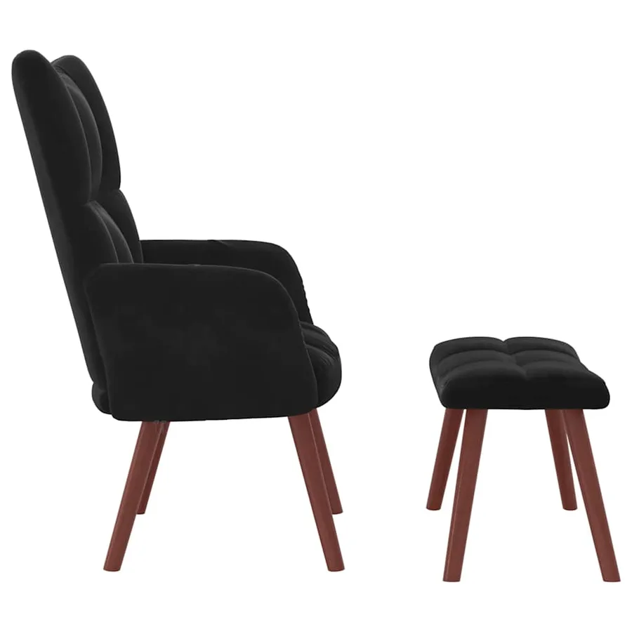 Chaise de relaxation avec repose-pied Noir Velours - 4