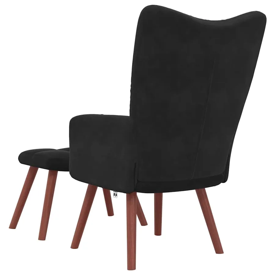 Chaise de relaxation avec repose-pied Noir Velours - 5