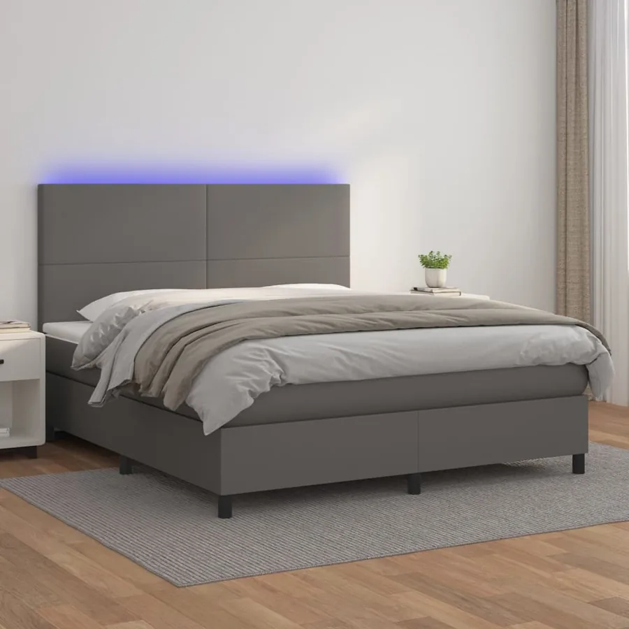 Sommier à lattes de lit avec matelas et LED Gris 160x200 cm