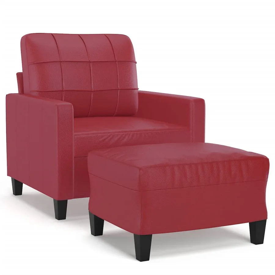 Fauteuil avec repose-pied Rouge bordeaux 60 cm Similicuir - 2