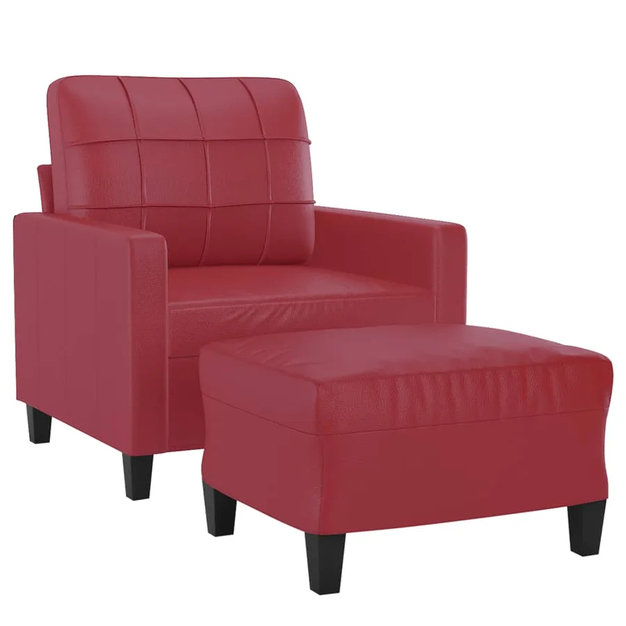 Fauteuil avec repose-pied Rouge bordeaux 60 cm Similicuir - 3