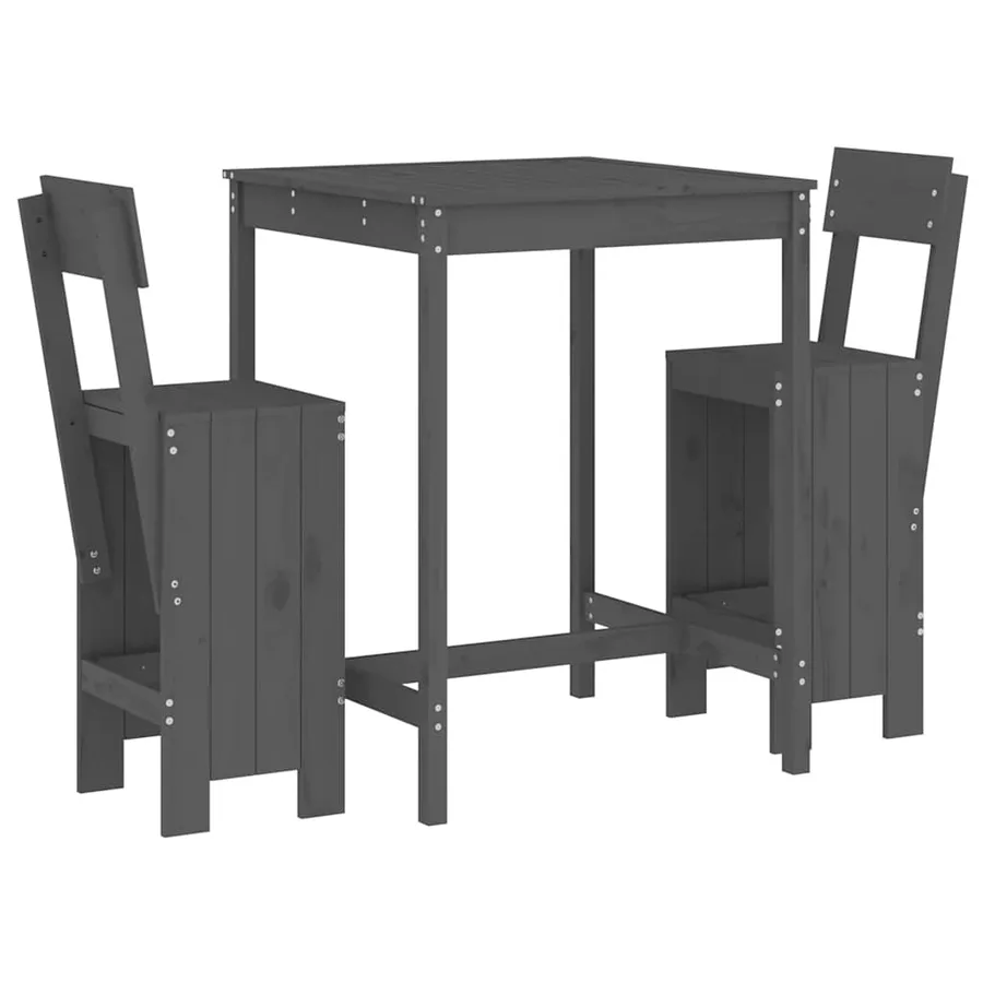 Ensemble de bar de jardin 3 pcs gris bois de pin massif - 2