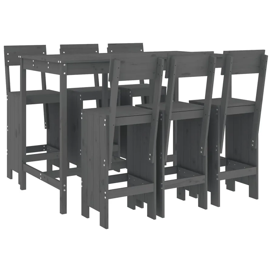 Ensemble de bar de jardin 7 pcs gris bois de pin massif - 2