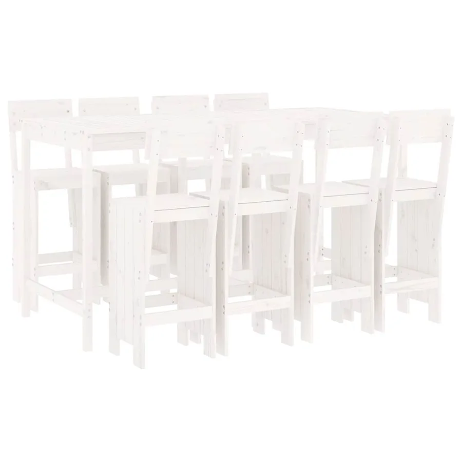 Ensemble de bar de jardin 9 pcs blanc bois de pin massif - 2