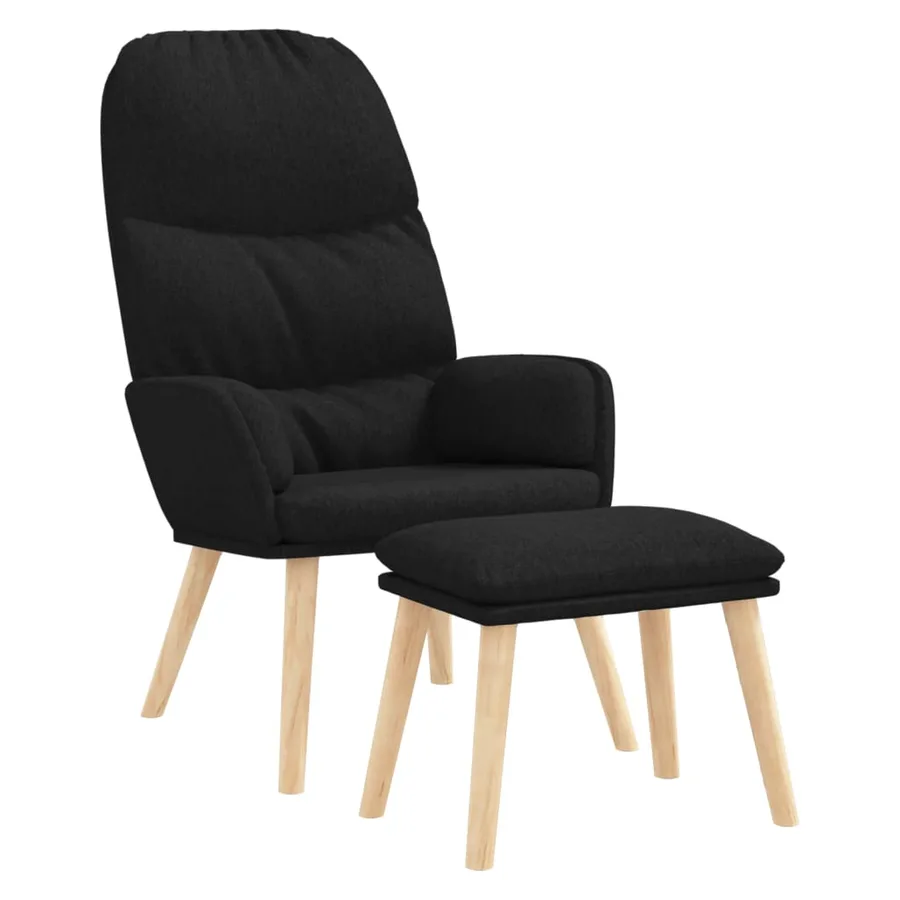 Chaise de relaxation avec tabouret Noir Tissu - 2