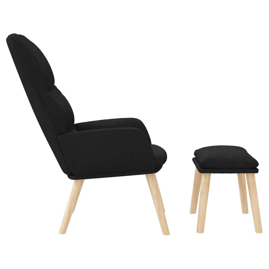 Chaise de relaxation avec tabouret Noir Tissu - 4