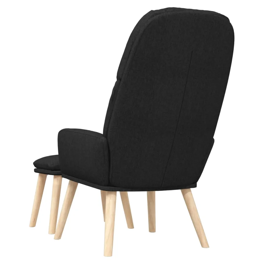 Chaise de relaxation avec tabouret Noir Tissu - 5