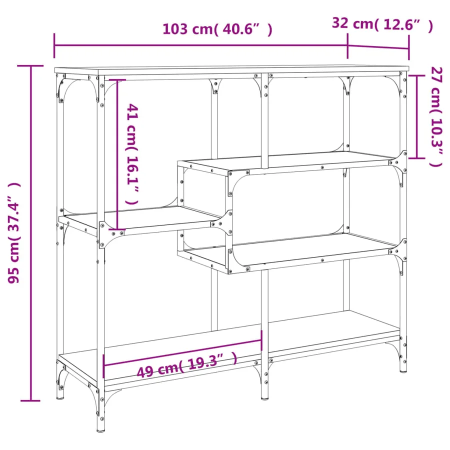 Table console noir 103x32x95 cm bois d'ingénierie - 9