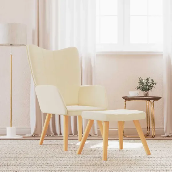 Chaise de relaxation avec tabouret Crème Tissu