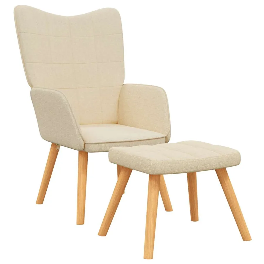 Chaise de relaxation avec tabouret Crème Tissu - 2