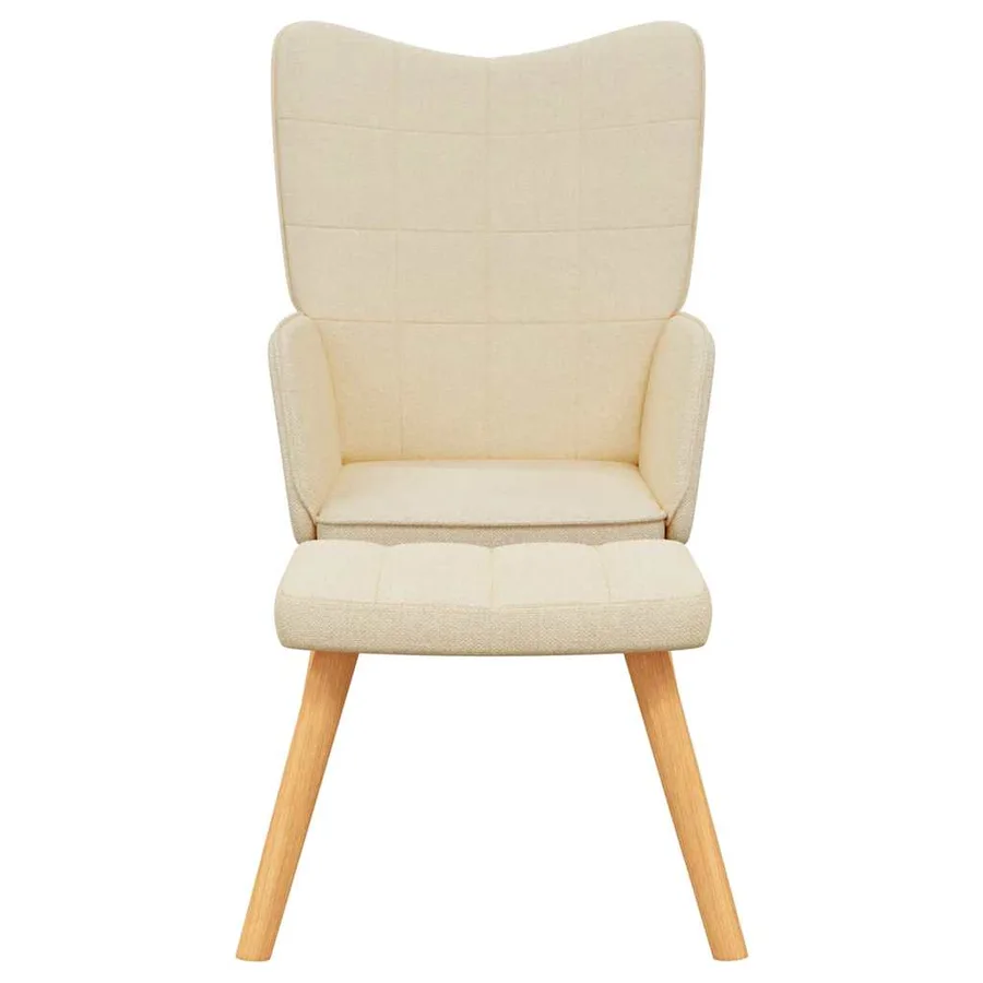 Chaise de relaxation avec tabouret Crème Tissu - 3