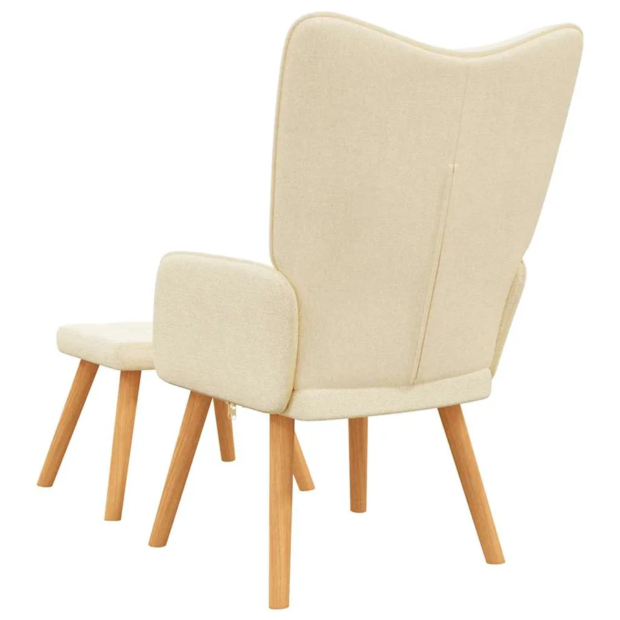 Chaise de relaxation avec tabouret Crème Tissu - 5