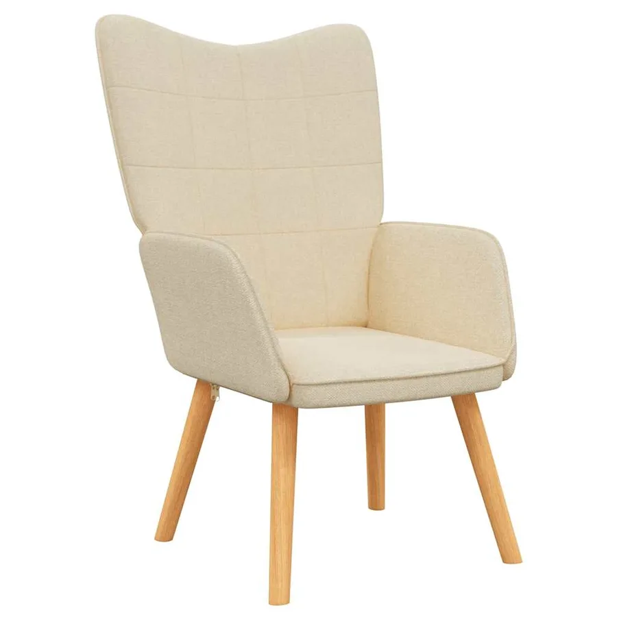 Chaise de relaxation avec tabouret Crème Tissu - 6