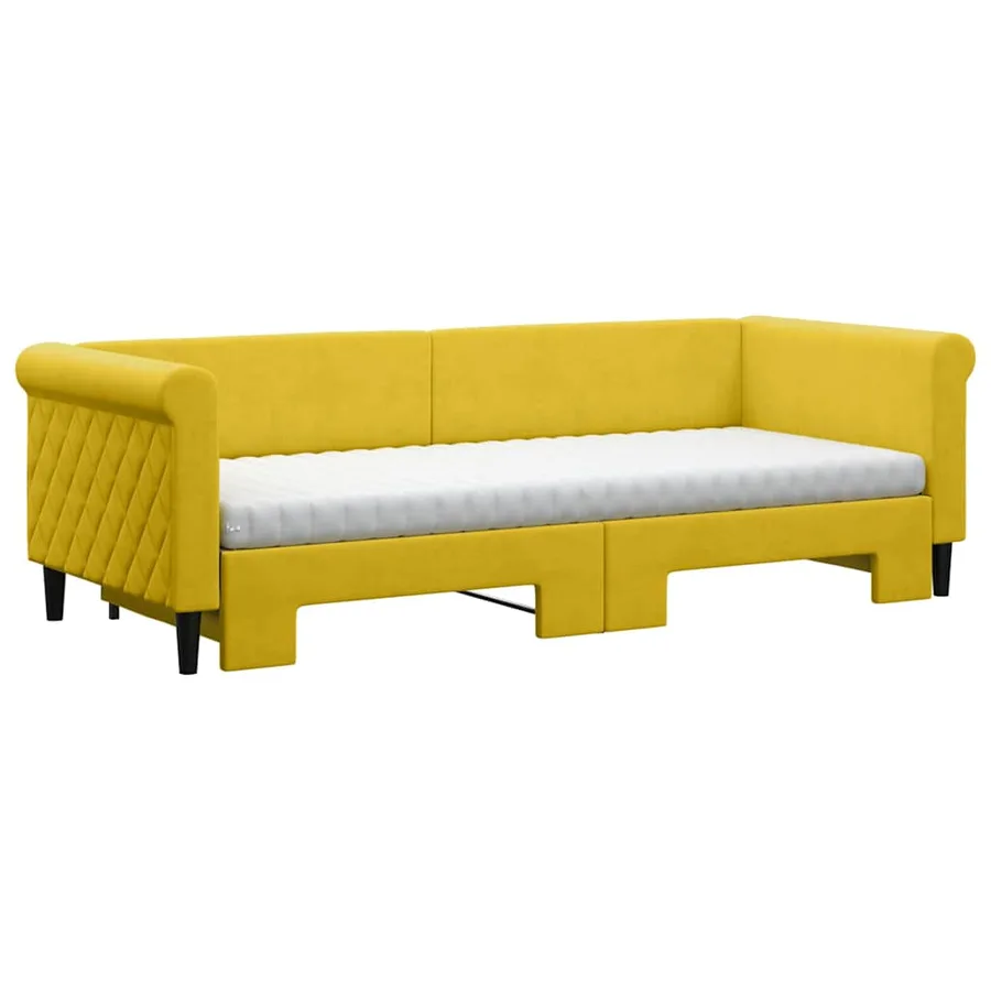 Lit de jour avec lit gigogne et matelas jaune 80x200 cm velours - 3