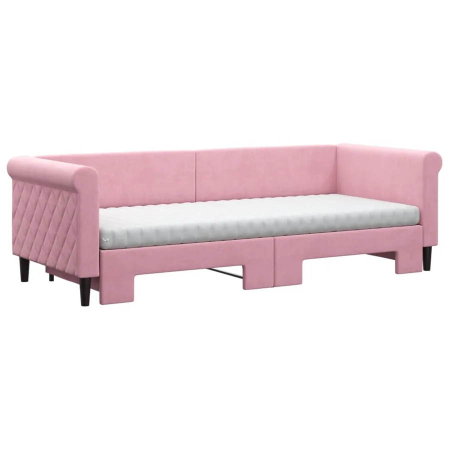 Lit de jour avec lit gigogne et matelas rose 80x200 cm velours - 3