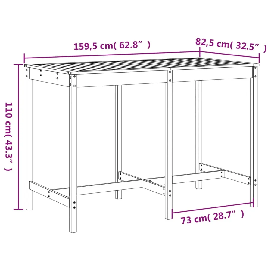 Ensemble de bar de jardin 7 pcs Bois de pin massif - 9