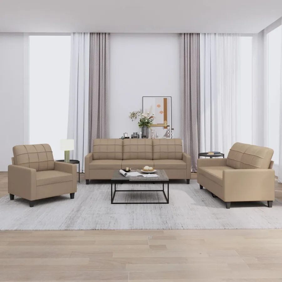 Ensemble de canapés 3 pcs avec coussins Cappuccino Similicuir