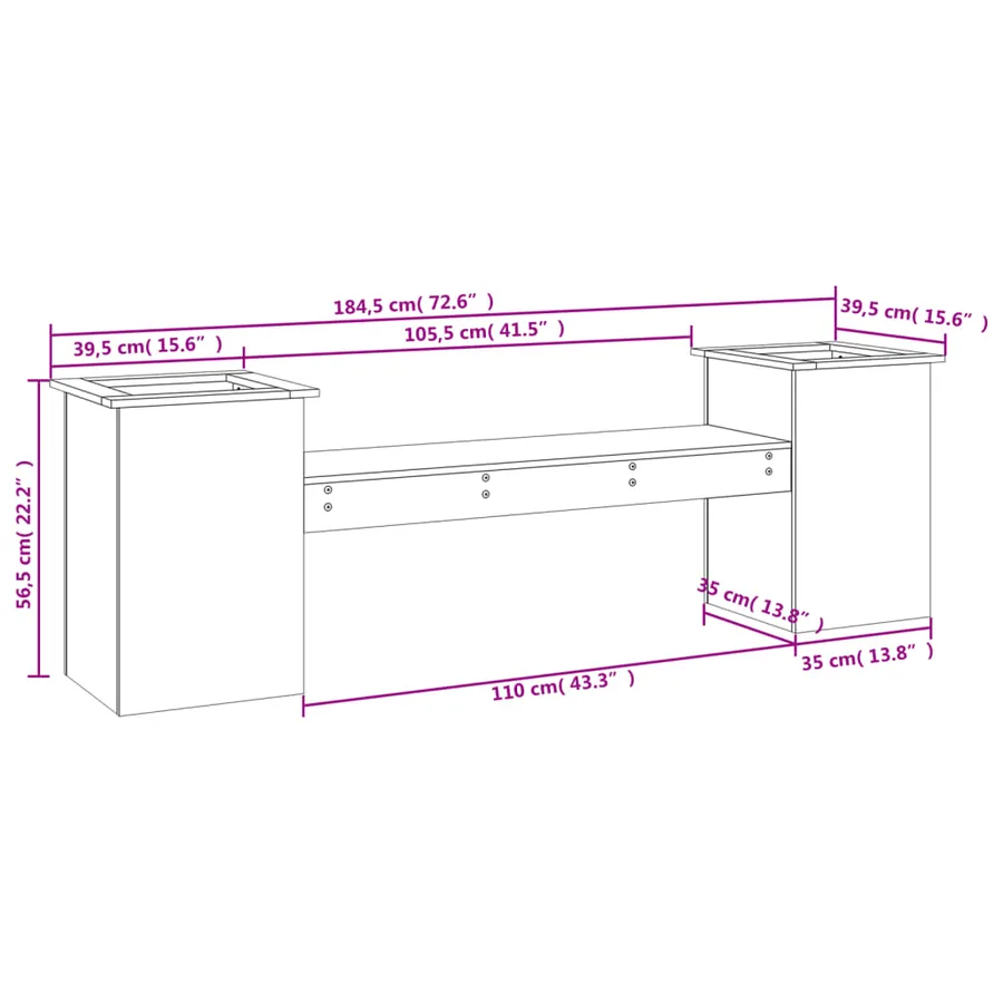 Banc avec jardinières blanc 184,5x39,5x56,5 cm bois massif pin - 9