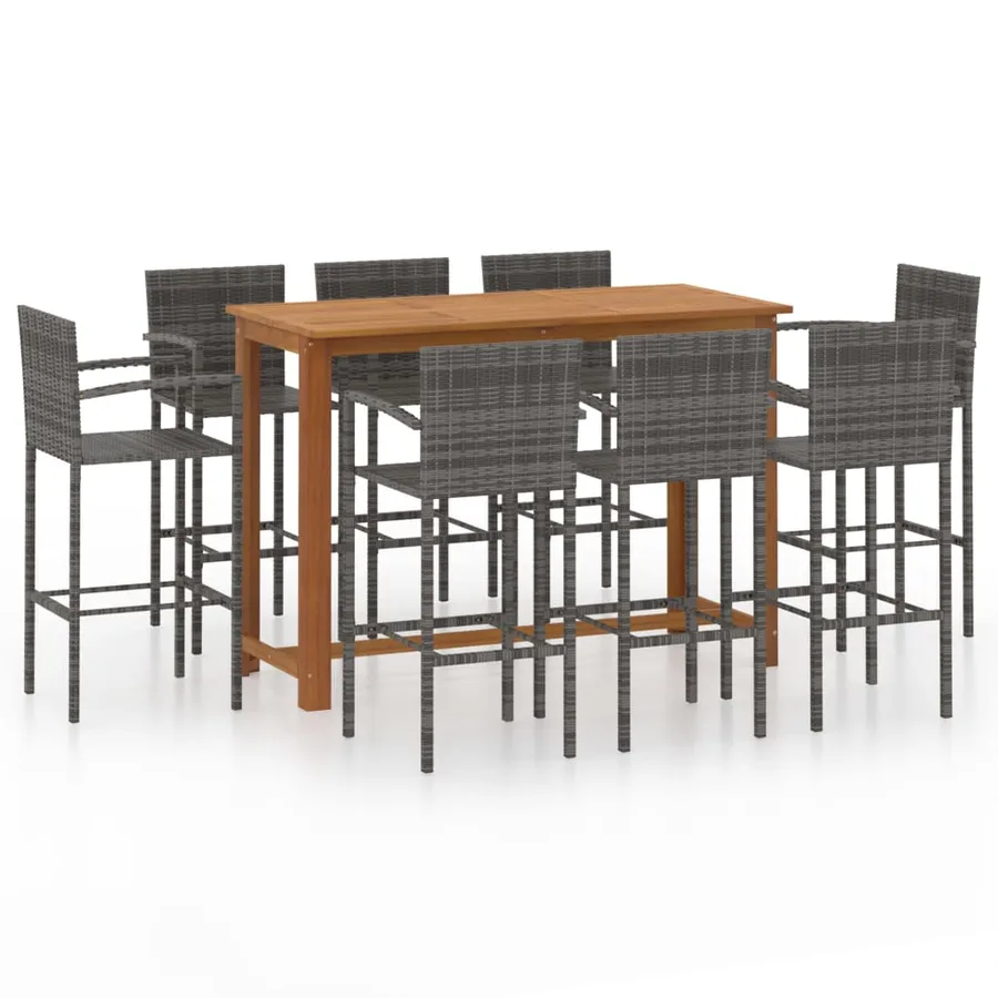 Ensemble de bar de jardin 9 pcs Gris - 2