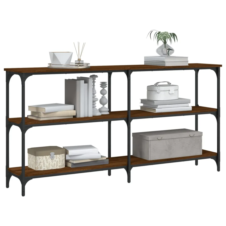 Table console chêne marron 150x29x75 cm bois d'ingénierie - 3