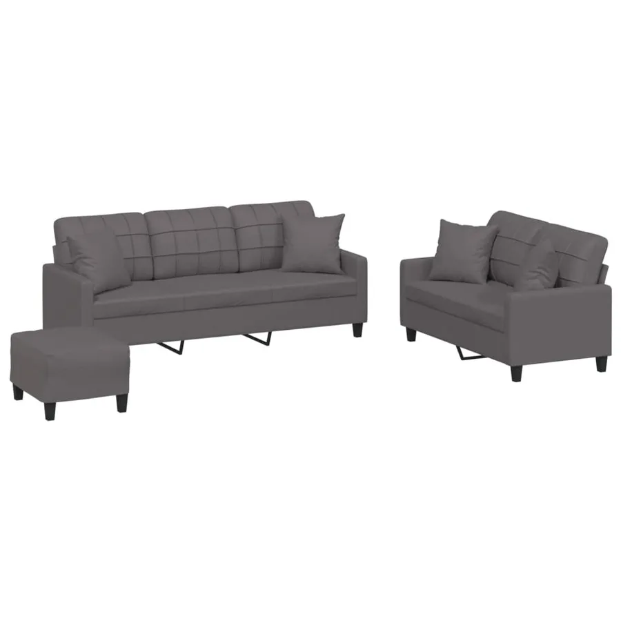Ensemble de canapés 3 pcs avec coussins gris similicuir - 2