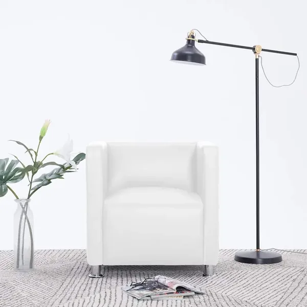 Fauteuil cube blanc simili cuir
