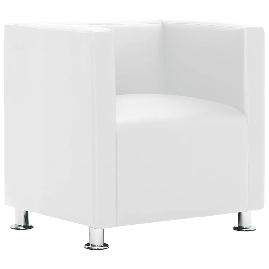 Fauteuil cube blanc simili cuir - 2