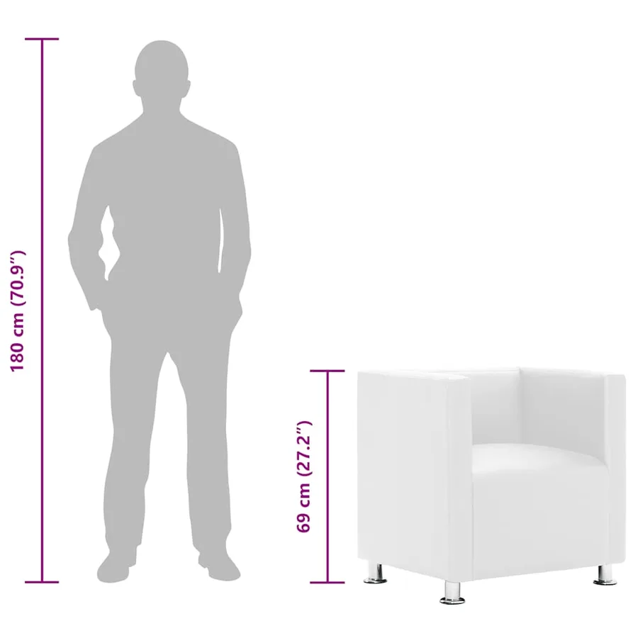 Fauteuil cube blanc simili cuir - 9