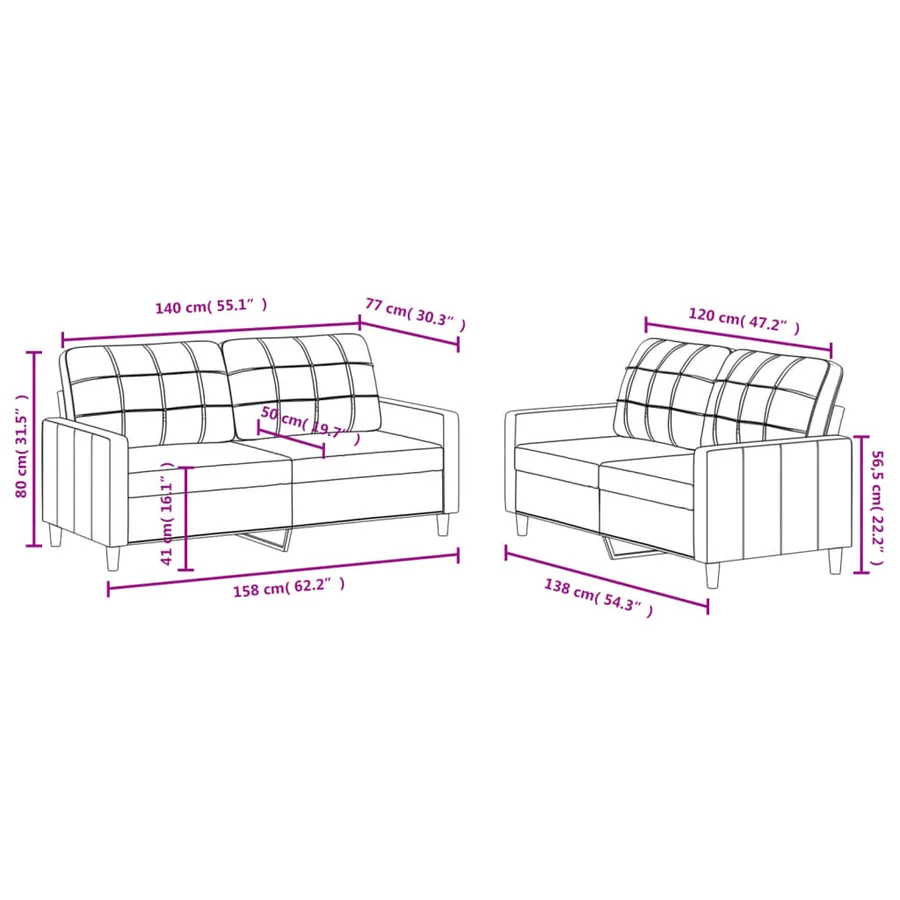 Ensemble de canapés 2 pcs avec coussins Noir Tissu - 6