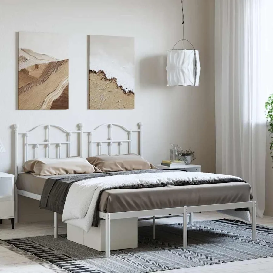 Cadre de lit métal sans matelas et tête de lit blanc 150x200 cm