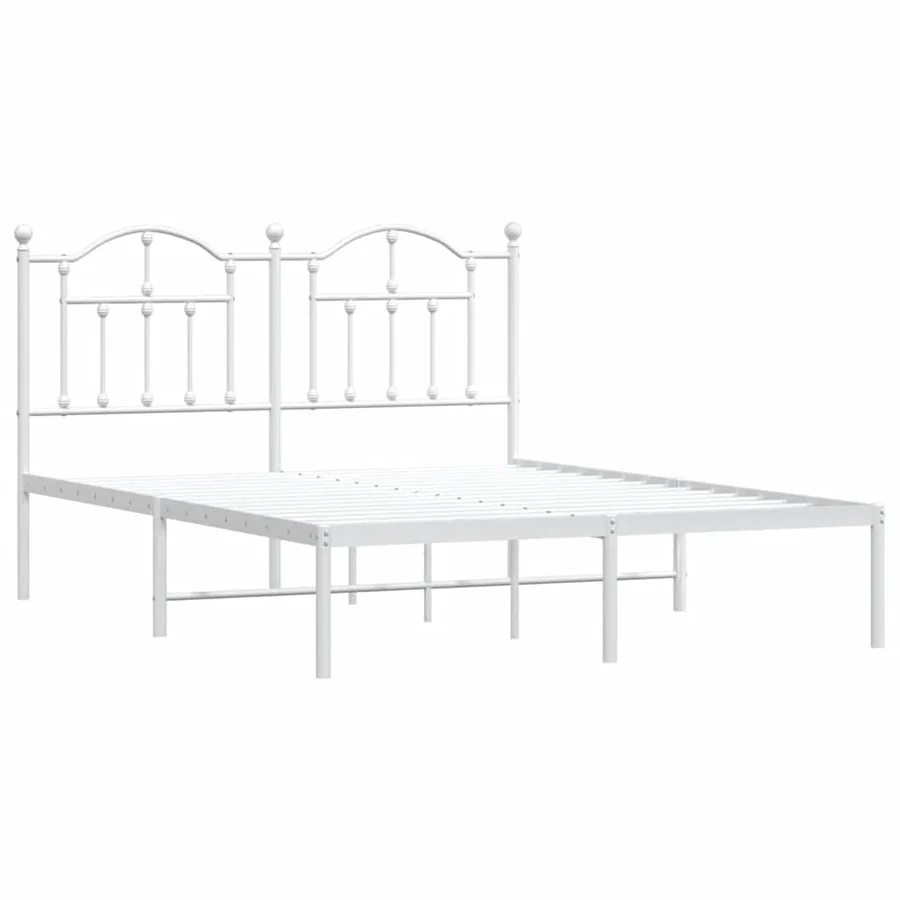Cadre de lit métal sans matelas et tête de lit blanc 150x200 cm - 3