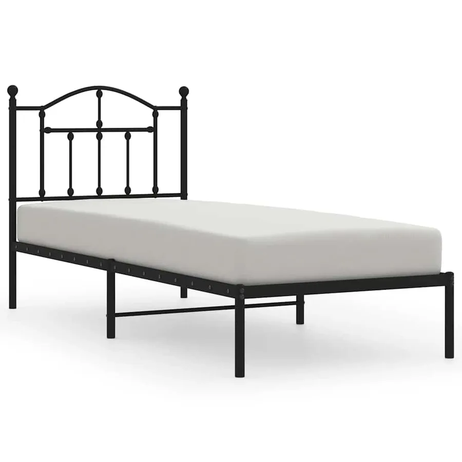 Cadre de lit métal sans matelas avec tête de lit noir 90x190 cm - 2