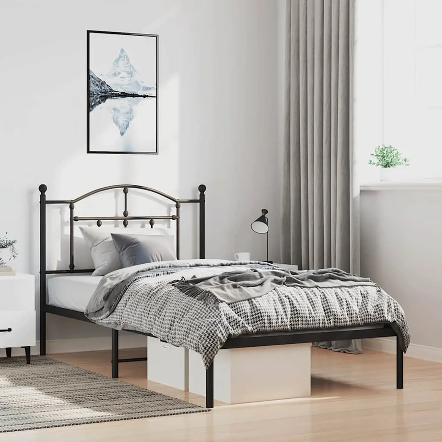 Cadre de lit métal sans matelas avec tête de lit noir 100x190cm