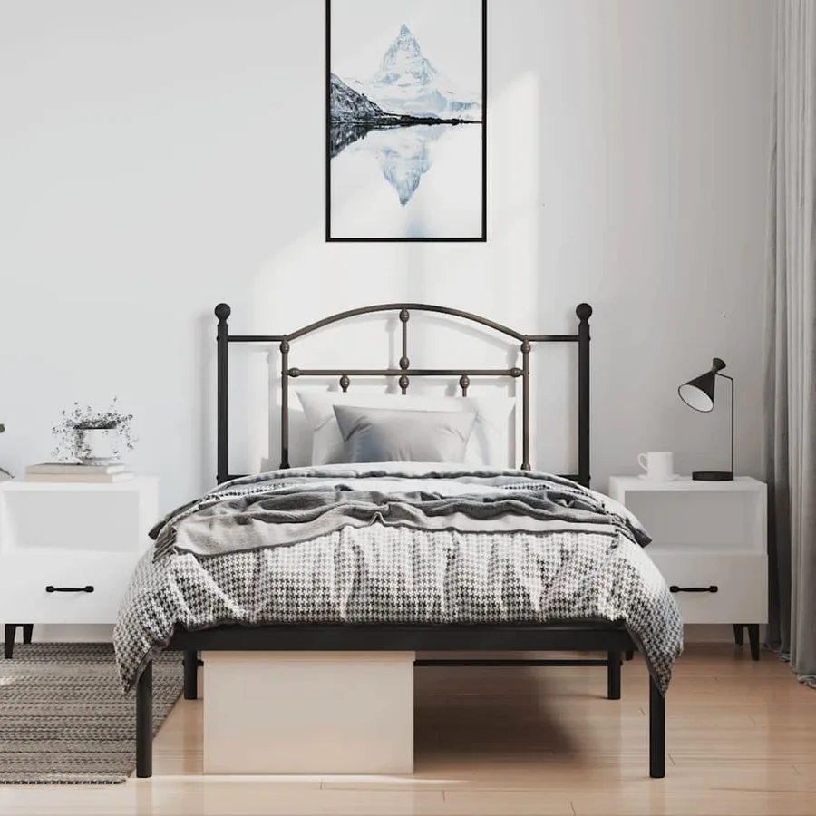 Cadre de lit métal sans matelas avec tête de lit noir 100x190cm - 4