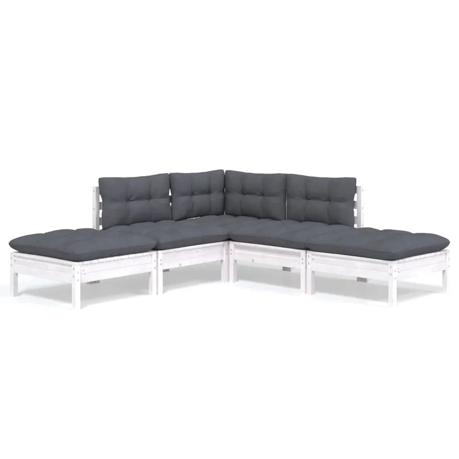 Salon de jardin 5 pcs avec coussins blanc bois de pin - 2