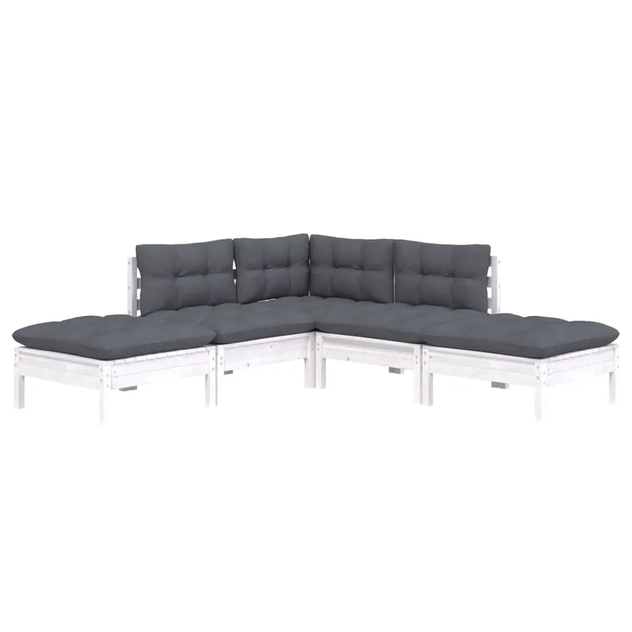Salon de jardin 5 pcs avec coussins blanc bois de pin - 3