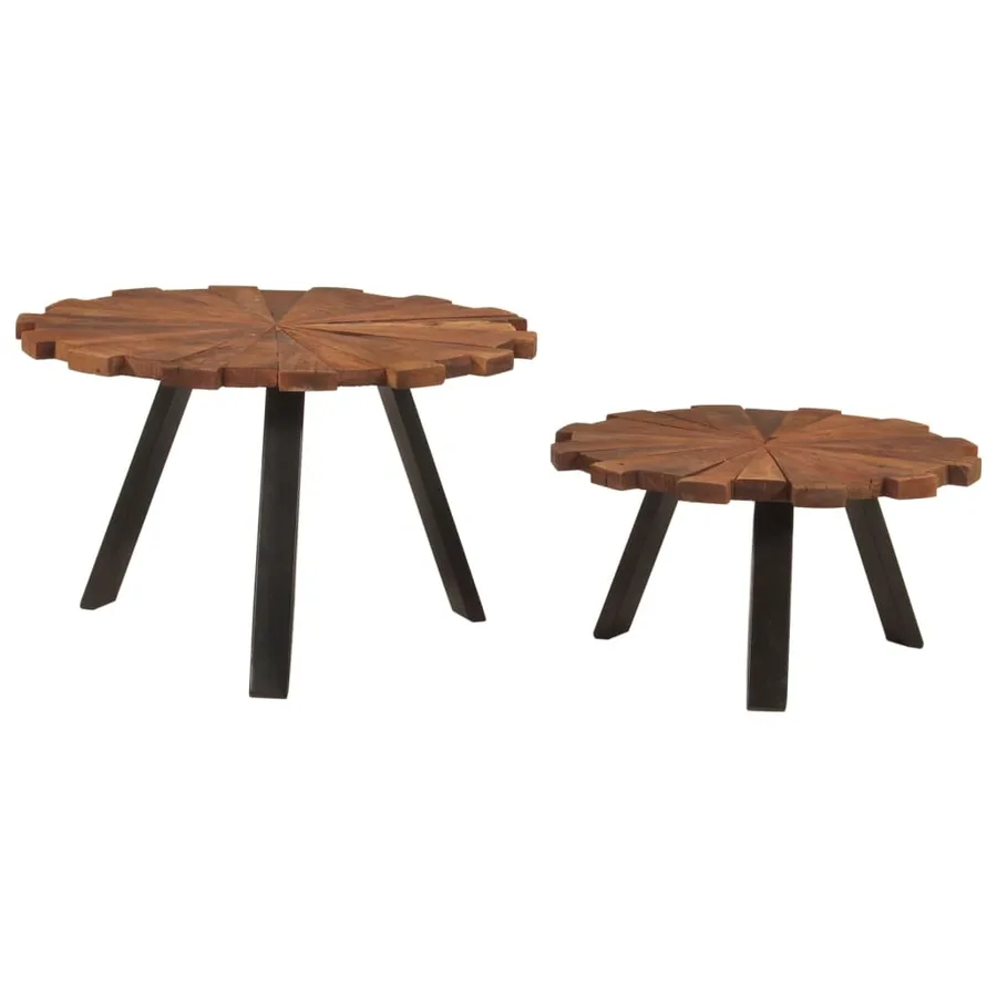 Tables basses 2 pcs bois massif récupéré et fer - 3