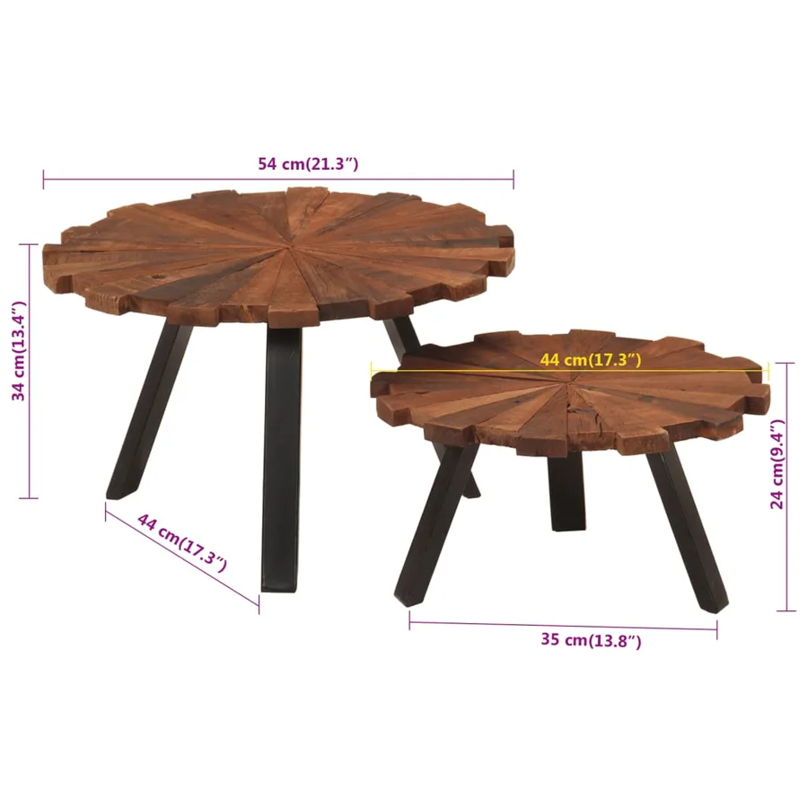 Tables basses 2 pcs bois massif récupéré et fer - 8