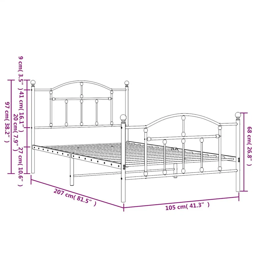 Cadre de lit métal sans matelas et pied de lit blanc 100x200 cm - 10