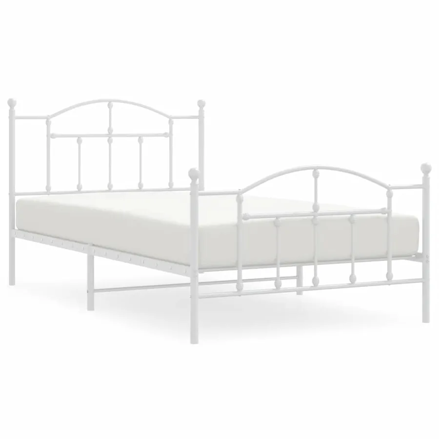 Cadre de lit métal sans matelas et pied de lit blanc 100x200 cm - 2