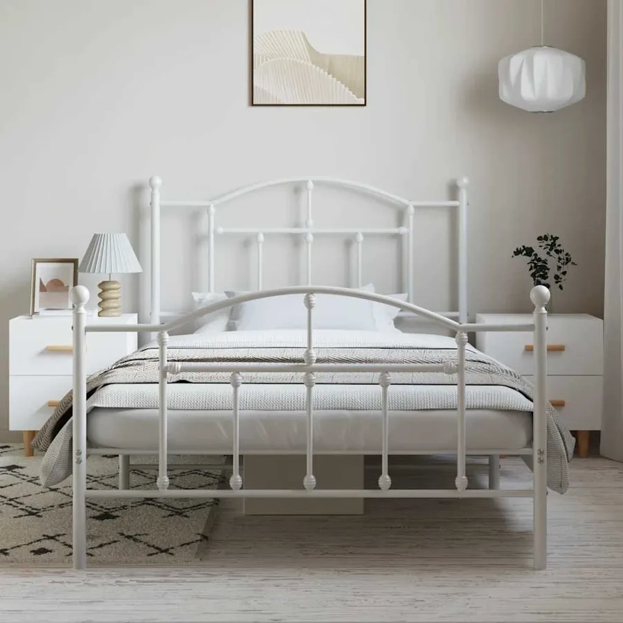 Cadre de lit métal sans matelas et pied de lit blanc 100x200 cm - 4