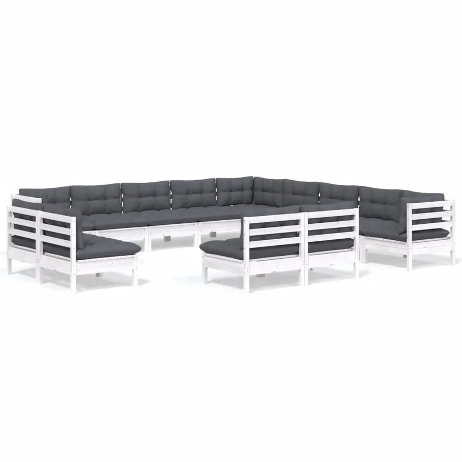 Salon de jardin 13 pcs avec coussins blanc bois de pin solide - 2