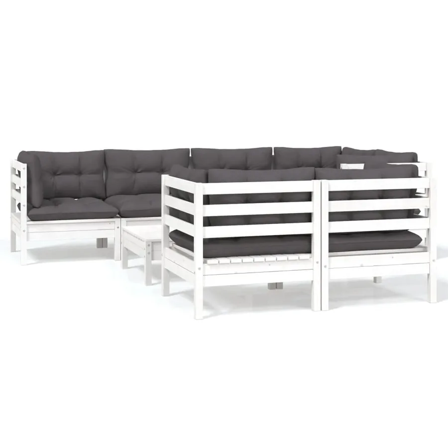 Salon de jardin 8 pcs avec coussins blanc bois de pin massif - 2